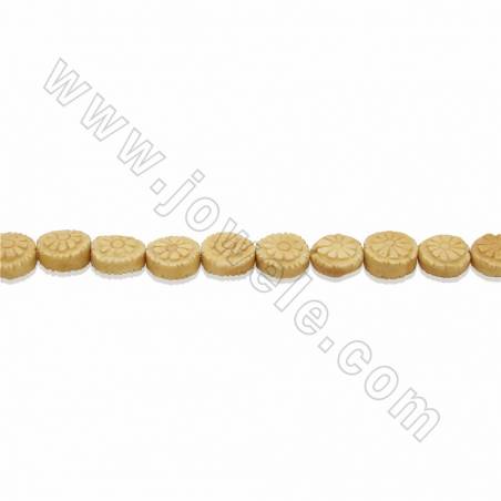 Perles jaune en os de boeuf fleur sur fil Taille 13x13mm trou 1.0mm 28perles/fil