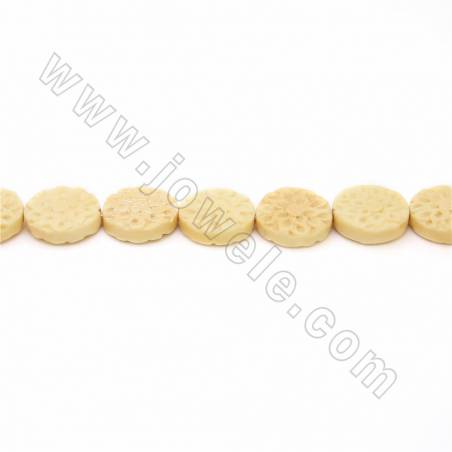 Handmade Carved Ox Bone Beads Strands, Flower, Yellow, Size 17x17mm, Hole 1.5mm, 25 beads/strand