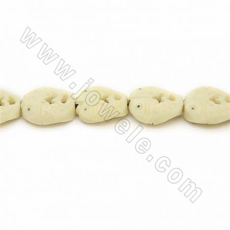 Handmade Carved Ox Bone Beads Strands, Double Fish, White, Size 17x17mm, Hole 1.5mm, 25 beads/strand