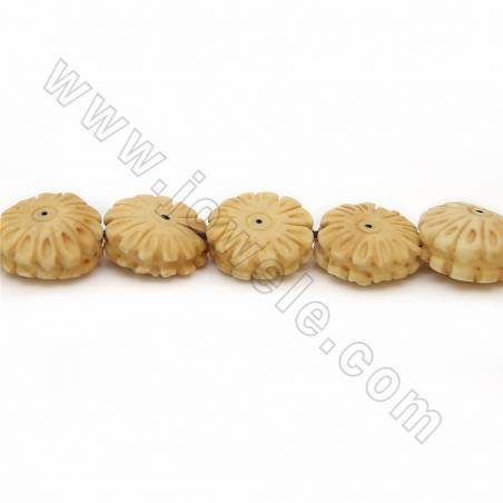 Handmade Carved Ox Bone Beads Strands, Flower, Yellow, Size 16.5x16.5mm, Hole 1mm, 25 beads/strand
