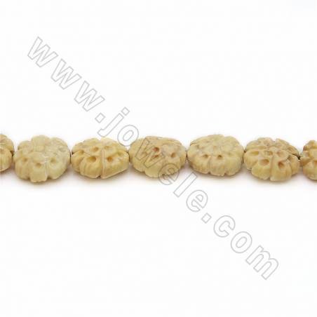 Handmade Carved Ox Bone Beads Strands, Flower, Yellow, Size 16.5x16.5mm, Hole 1.2mm, 25 beads/strand