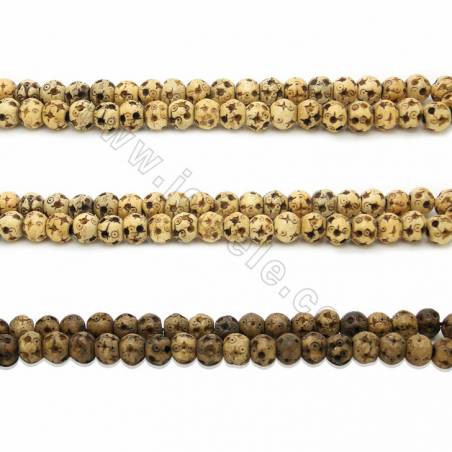 Handmade Carved Ox Bone Round Beads Strands, Dot Pattern, LightBrown, Size 10mm, Hole 2mm, 40beads/strand