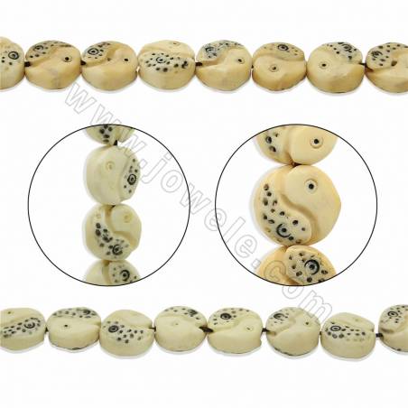 Handmade Carved Ox Bone Beads Strands, Double Fish, Size 13mm, Hole 1mm, 28 beads/strand