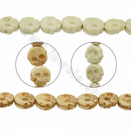 Handmade Carved Ox Bone Beads Strands, Skull, Size 13x13mm, Hole 1mm, 28 beads/strand