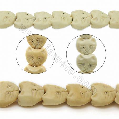 Handmade Carved Ox Bone Beads Strands, Lovely Cat, Size 15x17mm, Hole 1.5mm, 25 beads/strand