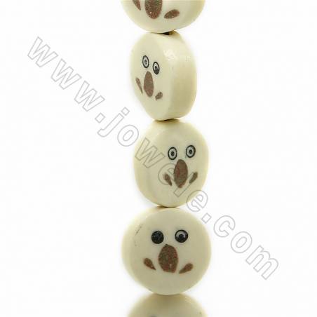Handmade Carved Frog Pattern Ox Bone Beads Strands, Flat Round, Light Yellow, Size 16.5x16.5mm, Hole 1mm, 25 beads/strand