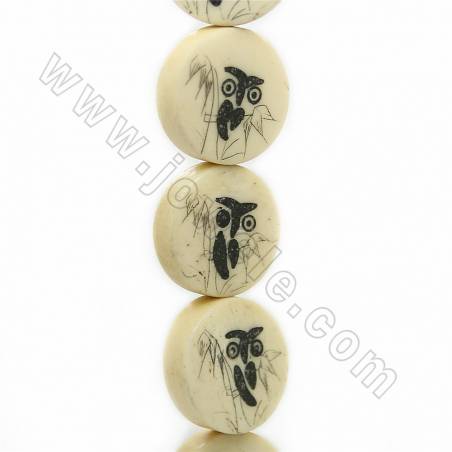 Handmade Carved Dragonfly Pattern Ox Bone Beads Strands, Flat Round, Light Yellow, Size 16.5x16.5mm, Hole 1mm, 25 beads/strand