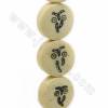 Handmade Carved Owl Pattern Ox Bone Beads Strands, Flat Round, Light Yellow, Size 16.5x16.5mm, Hole 1mm, 25 beads/strand