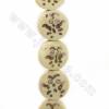 Handmade Carved Owl Pattern Ox Bone Beads Strands, Flat Round, Light Yellow, Size 16.5x16.5mm, Hole 1mm, 25 beads/strand