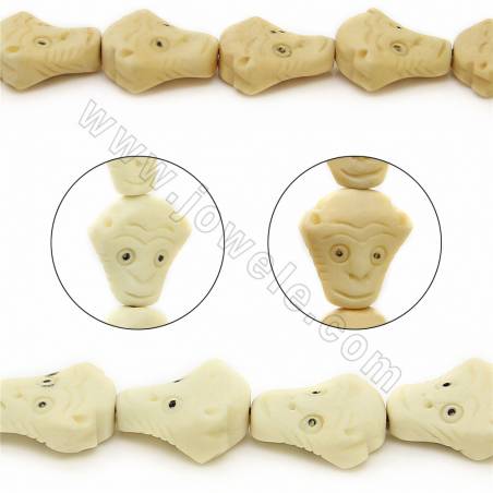 Handmade Carved Ox Bone Beads Strands, Monkey head, Size 15x17 mm, Hole 1.5mm, 25 beads/strand