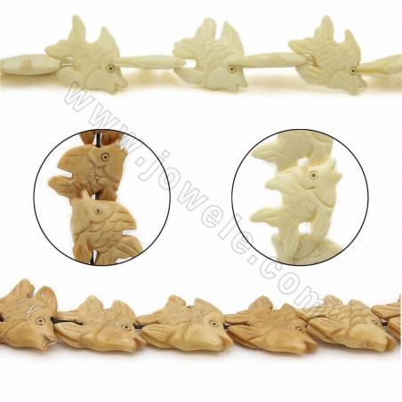 Handmade Carved Ox Bone Beads Strands, Fish, Size 25x20mm, Hole 1mm, 22 beads/strand