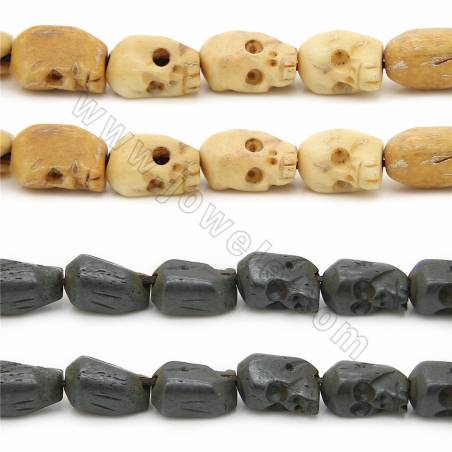 Handmade Carved Ox Bone Beads Strands, Skull Head, Size 8x12mm, Hole 1~2mm, 35 beads/strand