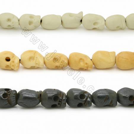 Multicolore Perles en os de boeuf tête de mort sur fil Taille 10x11mm trou1~2mm 36perles/fil