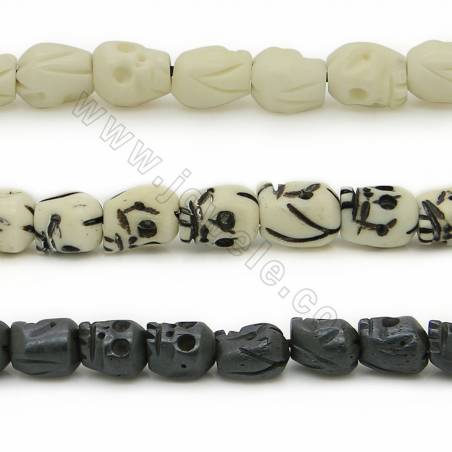 Grade A Quality Handmade Carved Ox Bone Beads Strands, Skull Head, Size 7x8mm, Hole 1~2mm, 50 beads/strand