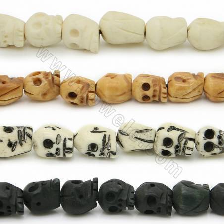 Grade A Quality Handmade Carved Ox Bone Beads Strands, Skull Head, Size 9x10mm, Hole 1~2mm, 40 beads/strand