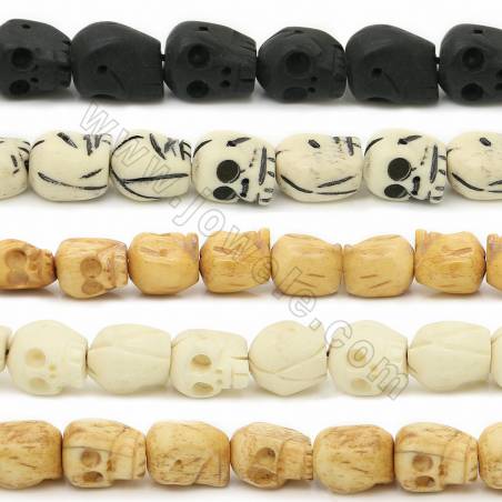 Multicolore Perles en os de boeuf tête de mort sur fil  Taille 13x14mm trou 1~2mm 32perles/fil