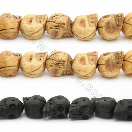 Grade A Quality Handmade Carved Ox Bone Beads Strands, Skull Head, Size 15x16mm, Hole 1~2mm, 28 beads/strand