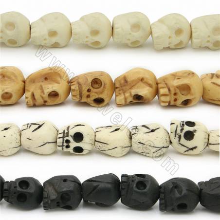 Grade A Quality Handmade Carved Ox Bone Beads Strands, Skull Head, Size 15x16mm, Hole 1~2mm, 25 beads/strand