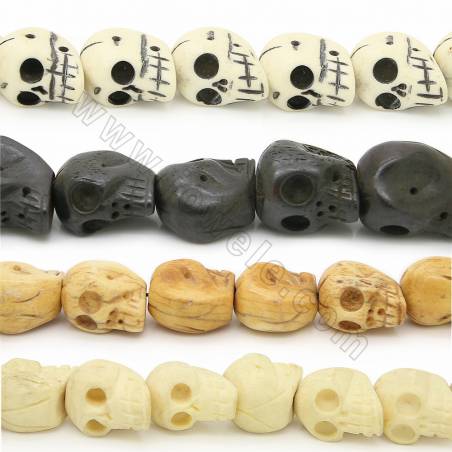 Grade A Quality Handmade Carved Ox Bone Beads Strands, Skull Head, Size 19x21mm, Hole 1~2mm, 19 beads/strand