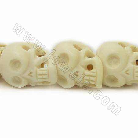 Grade A Quality Handmade Carved Ox Bone Beads Strands, Skull head, White, Size 30x42mm, Hole 1~2mm, 14 beads/strand
