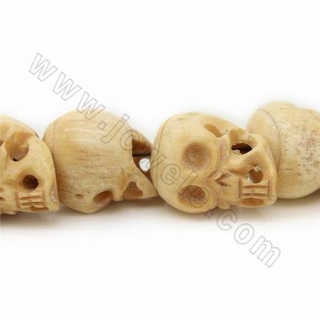 Grade A Quality Handmade Carved Ox Bone Beads Strands, Skull head, Yellow, Size 27x37mm, Hole 1~2mm, 16 beads/strand