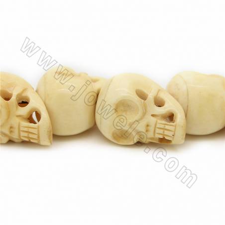 Osso de boi esculpido artesanal Nota A em forma de Crânio Amarelo com 30mm por 40mm, 1~2mm de furo - 14 contas