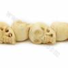 Grade A Quality Handmade Carved Ox Bone Beads Strands, Skull head, Yellow, Size 30x40mm, Hole 1~2mm, 14 beads/strand