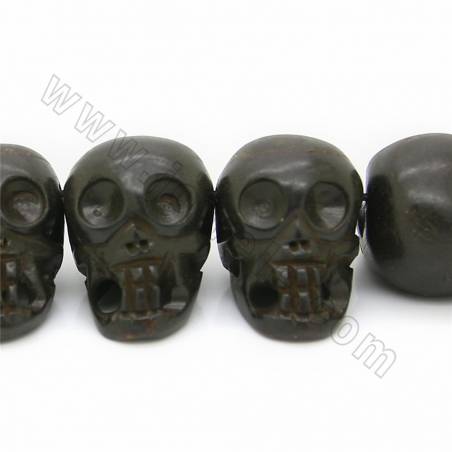 Grade A Quality Handmade Carved Ox Bone Beads Strands, Skull head, Black, Size 25x35mm, Hole 1~2mm, 17 beads/strand