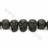A品黑色質手工雕刻牛骨珠子 骷髏頭 尺寸25x35毫米 孔徑 1~2毫米 17顆/串