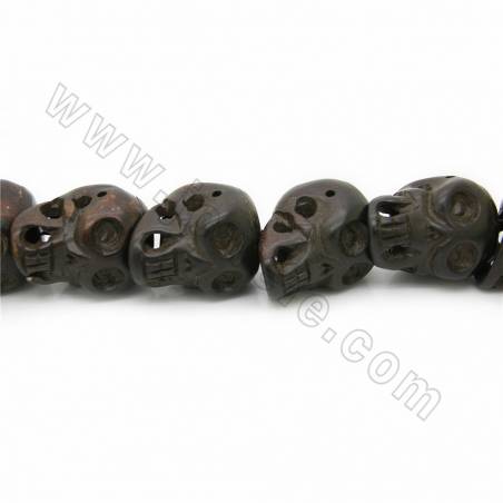 Osso de boi esculpido artesanal Nota A em forma de Crânio Preto com 27mm por 42mm, 1~2mm de furo - 14 contas