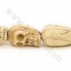 Grade A Quality Handmade Carved Ox Bone Beads Strands, Skull head, Yellow, Size 12x18mm, Hole 1~2mm, 22 beads/strand