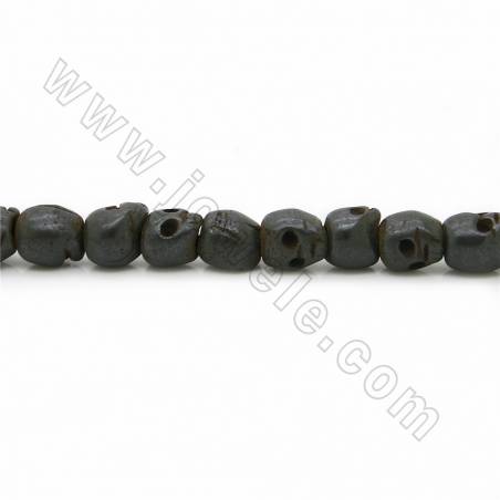 Grade A Quality Handmade Carved Ox Bone Beads Strands, Skull head, Black, Size 9x10mm, Hole 1~2mm, 25 beads/strand