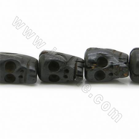 Perles noire en os de boeuf tête de mort sur fil Taille 10x12mm trou 1~2mm 30perles/fil