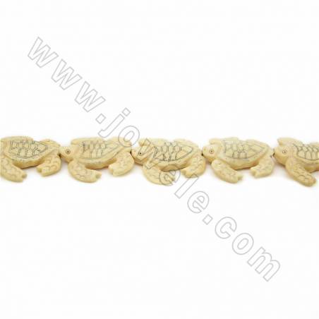 Handmade Carved Ox Bone Beads Strands, Sea turtle, Pale-yellow, Size 30x32mm, Hole 1mm, 12 beads/strand