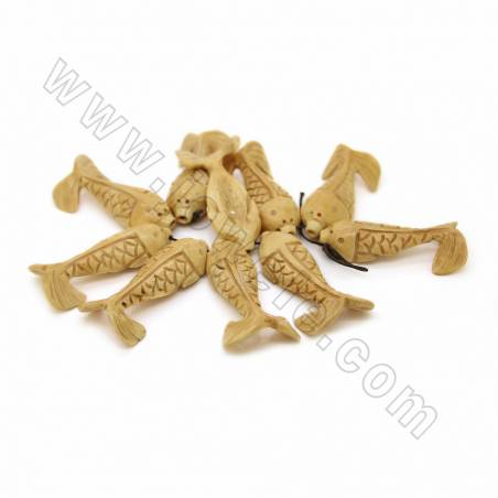 Handmade Carved Ox Bone Beads Strands, Fish, Yellow, Size 30x60mm, Hole 1mm, 10 beads/strand