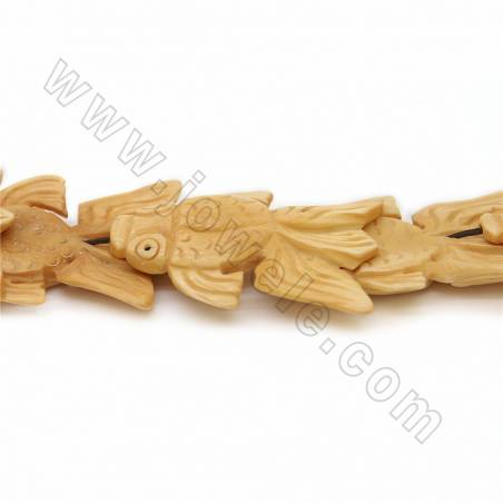 Handmade Carved Ox Bone Beads Strands, Fish, Yellow, Size 40x50mm, Hole 1mm, 8 beads/strand