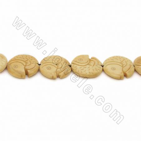 Handmade Carved Ox Bone Beads Strands, Fish, Yellow, Size 27.5x27.5mm, Hole 1mm, 10 beads/strand