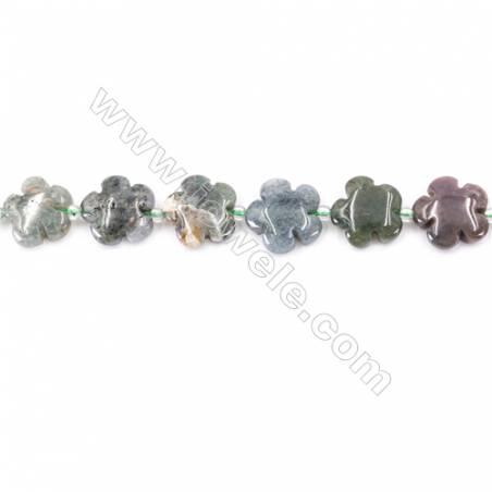Natural Moss Agate Beads Strand Flower  Size 15x15mm  hole 1.5mm   about 26 beads/strand 15~16"