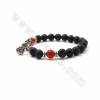 Bracciali elastici in perline di lava nera naturale, braccialetti con pietre preziose e charm in lega, con perline distanziatric