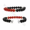 Natural Black Lava Mixed 8mm Gemstone Beaded Stretch Bracelets with Alloy Spacer Beads & Magnetic Clasps 60mm 5 pcs/Pack