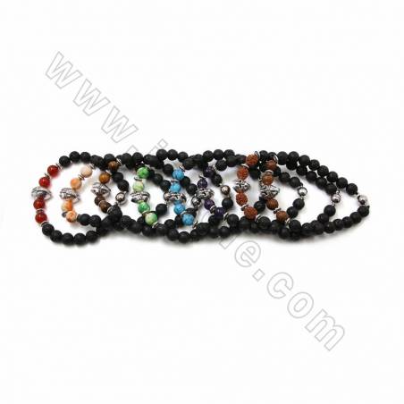 Bracelets en perles de lave noire avec pierre fermoir en alliage Taille 8mm de perles 62mm de diamètre intérieur  20pcs/paquet