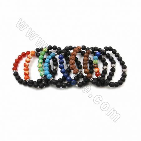 Bracelets en perles de lave noire avec pierre  Taille 8mm de perles 58mm de diamètre intérieur 20pcs/paquet
