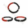 Natural Black Lava Mixed Gemstone 8mm Beaded Stretch Bracelets with Alloy Beads Length 58mm 5 pcs/Pack
