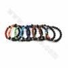 Natural Black Lava Mixed Gemstone Beaded Stretch Bracelets, with Double Alloy Beads, Round, 60mm, 20 pcs/pack