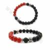 Natural Black Lava Mixed 8mm Gemstone Beaded Stretch Bracelet with Double Alloy Beads Length 60mm 5 pcs/Pack