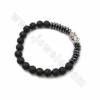 Bracelets en perles de lave noire avec hématite Taille 8mm de perles 58~60mm de diamètre intérieur 5pcs/paquet