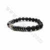 Natural Black Lava & Faceted Hematite Beaded Stretch Bracelets with Alloy Charms 58~60mm 5 pcs/Pack