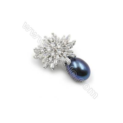 Pendentif pour perle semi-percée en Argent 925 rhodié avec Zirconium -D5825 15mm x5pcs