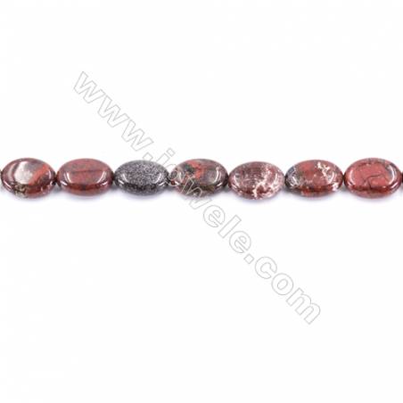 Natural Brecciated Jasper Beads Strand, Flat Oval, Size 10x14mm, Hole 1mm, about 29 beads/strand 15~16"