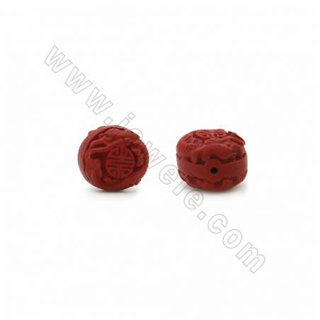 Perles de Cinabre en colonne rouge sur fil Taille 16x16x14mm trou 1mm 22perles/fil